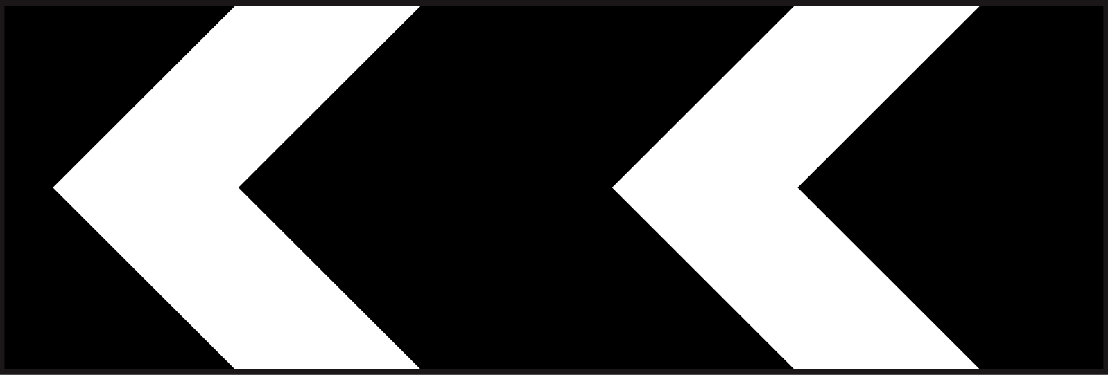 Sharp deviation to the left (right if chevrons are reversed)